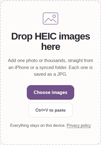 The HEIC converter's drop area: Drop HEIC images here, with the Choose images button.