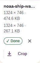 Completed JPG with its output size, dimensions and download arrow.