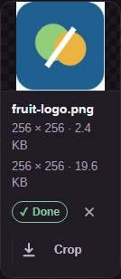 Completed fruit-logo ICO with preview, output size and Download.