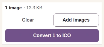 Convert 1 to ICO button ready above the source image.