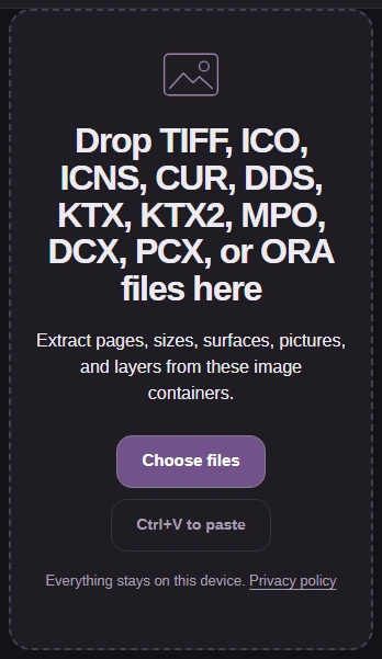 Image extractor intake with Choose files.