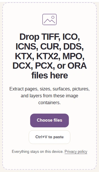 Image extractor intake with Choose files.