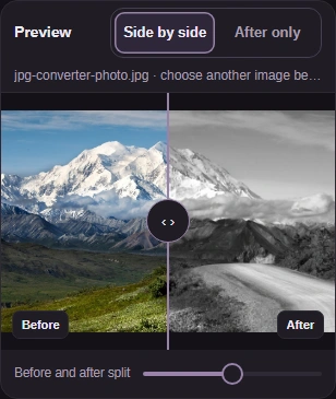 Compare the original and adjusted preview with Side by side.