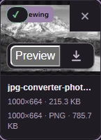The completed result shows PNG, its dimensions and file size, with Download.