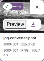 The completed result shows PNG, its dimensions and file size, with Download.