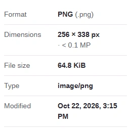 The Image info panel lists the format as PNG, the dimensions and the file size.