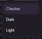 The Preview background menu with Checker, Dark and Light.