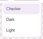 The Preview background menu with Checker, Dark and Light.