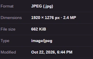 Image info lists Format JPEG, Dimensions 1920 by 1276 pixels, File size, Type image/jpeg and the Modified date.
