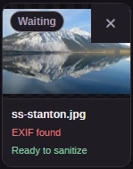 The ss-stanton.jpg tile reads EXIF found and Ready to sanitize.