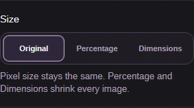 Size control with Original selected.