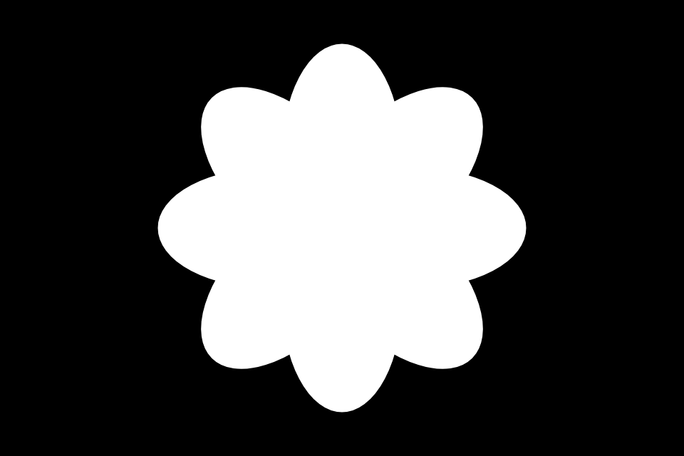 A grayscale view of the flower transparency: a black background, gray edge pixels, and a white solid flower.