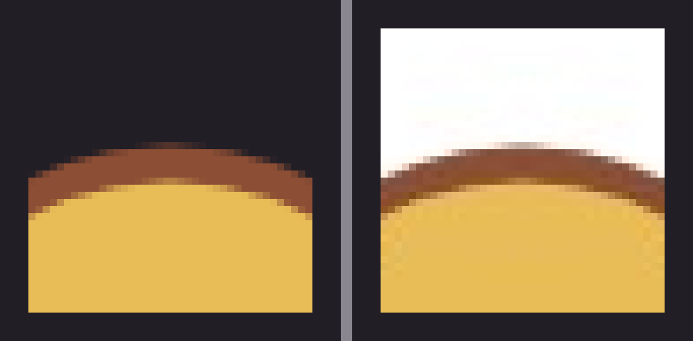 The same two close-ups on a dark page: the PNG edge blends into the dark, while the JPG carries a white square and a pale rim.