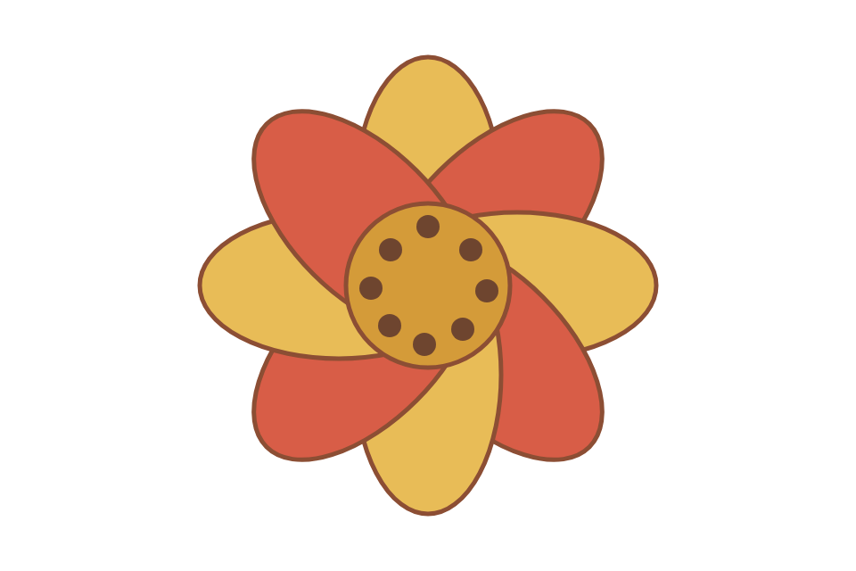 A red and yellow flower cutout with clear corners and partly transparent edges, shown over a checkerboard.