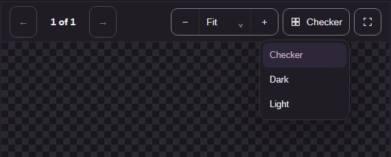 Preview background offers Checker, Dark and Light for transparent images.