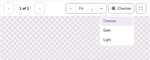 Preview background offers Checker, Dark and Light for transparent images.