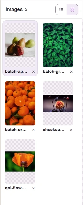 Grid view uses thumbnail tiles in the same explorer. The selected picture keeps its viewing area.