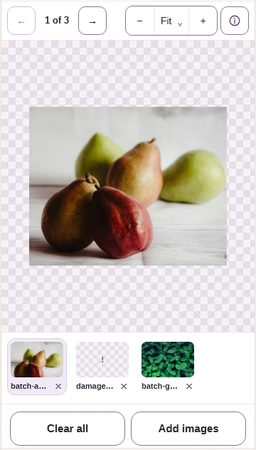 The phone thumbnail strip stays below the picture. Tap a thumbnail or use Next image to move through the collection.