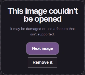 This damaged sample can’t be opened. Next image skips it; Remove it removes the failed item from the collection.