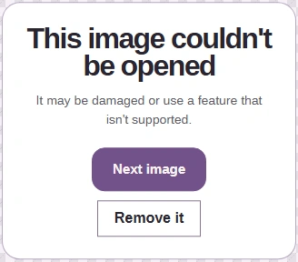 This damaged sample can’t be opened. Next image skips it; Remove it removes the failed item from the collection.