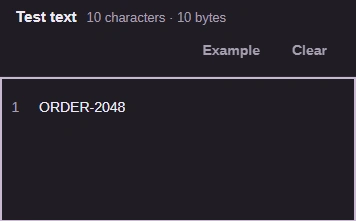 Test text contains uppercase ORDER-2048 with no highlight.