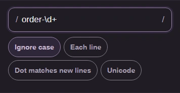 Pattern order-\d+ with Ignore case selected.