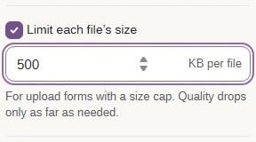 Enter the destination's limit in KB per file.