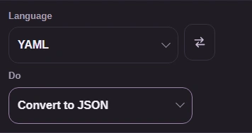 Language set to YAML and Do set to Convert to JSON.