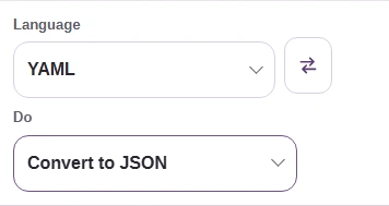 Language set to YAML and Do set to Convert to JSON.