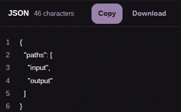 The current YAML-to-JSON conversion result, with JSON in the output header.