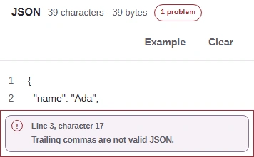A trailing comma stops this JSON from formatting.