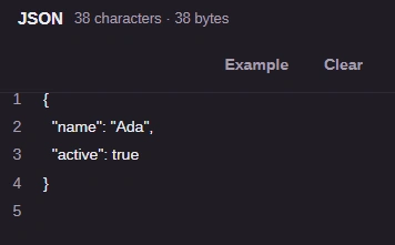 Corrected JSON input with no comma after true.