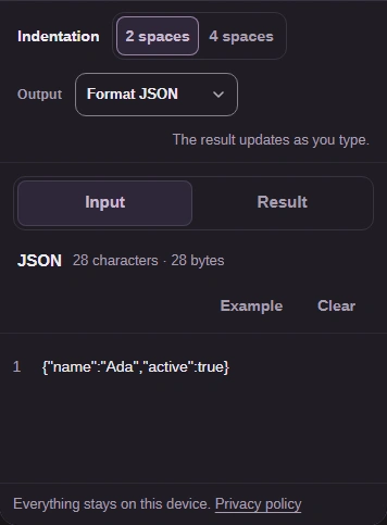 Keep your original, then paste your JSON in Input.