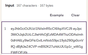 Paste a complete three-part JWT into Input.