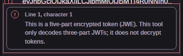 A five-part encrypted token stops with this message.