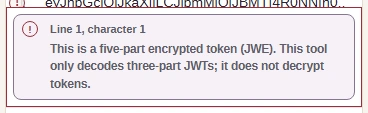 A five-part encrypted token stops with this message.