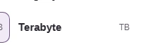 Terabytes, TB, in the From unit picker.