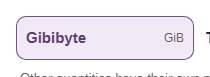 Gibibytes, GiB, in the To unit picker.