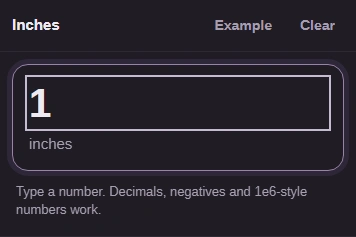 Input value is 1 and its unit is inches.