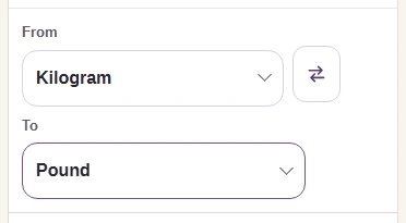 FluffyBench's From and To unit picker buttons above the mass workspace.