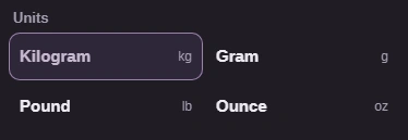 The From picker lists Kilogram, Gram, Pound and Ounce, with oz beside Ounce.