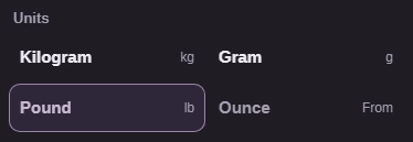 The To picker offers Gram, labeled g.