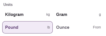 The To picker offers Gram, labeled g.