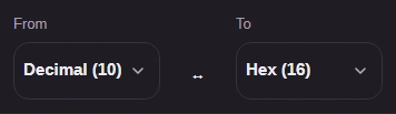 From set to Decimal (10) and To set to Hex (16) above FluffyBench's Number base converter.
