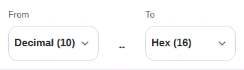 From set to Decimal (10) and To set to Hex (16) above FluffyBench's Number base converter.