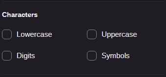 All four character groups unticked.