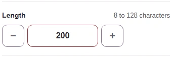 Length set to 200, beside the range 8 to 128 characters.