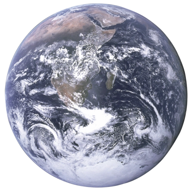 Earth cutout with see-through corners on a checkerboard.