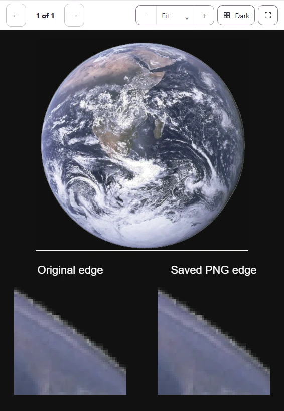The downloaded PNG in Image Viewer, with enlarged original and saved rim crops below.