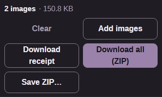 For several images, save the finished PNGs with Download all (ZIP).
